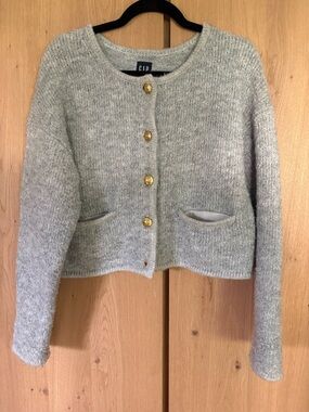 GAP Gray Cropped Knit Cardigan with Gold Buttons